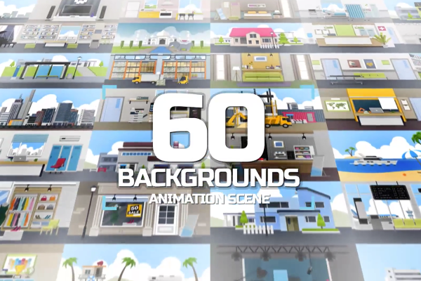 2568 60款商务扁平城市建筑插画动画AE视频模板素材包 60 Backgrounds Animation Scene