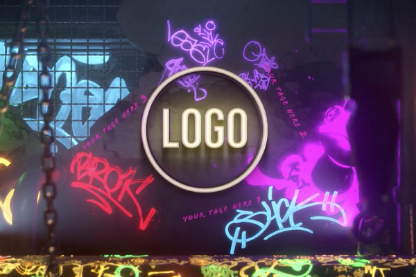2573 潮流街舞电音下滑场景LOGO演绎AE视频模板 Graffiti Ruin Logo