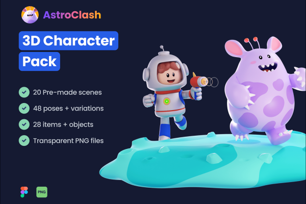 2575 趣味创意3D立体卡通太空宇航员行星天文游戏插图插画png免抠素材 AstroClash 3D Character Pack