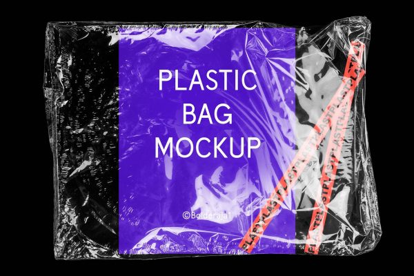 2659 复古潮流透明塑料袋包装纸保鲜膜褶皱ps样机素材包装展示效果模板 PLAST – Realistic Plastic Bag Mockup