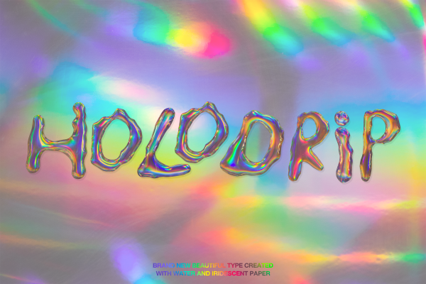 2834 潮流炫彩全息渐变水滴字母数字镭射背景纹理素材 Holodrip – Holographic Water Type-果觅网GOOODME.COM