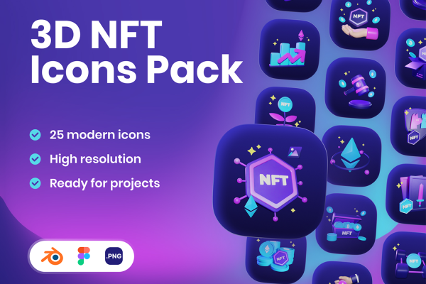 2880 25款未来科幻3D立体NFT元宇宙数字插图插画png免抠icon图标素材 3D NFT Icons Illustration Pack-果觅网GOOODME.COM