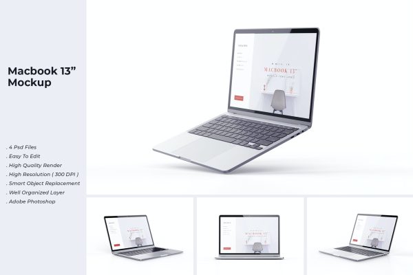 2940 4款笔记本电脑屏幕展示UI设计PSD样机 MacBook Display Mockups