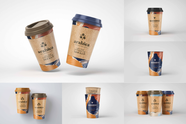 3114 6款一次性加厚咖啡水杯纸杯PSD样机 Take Away Paper Coffee Cup Mockup Set1