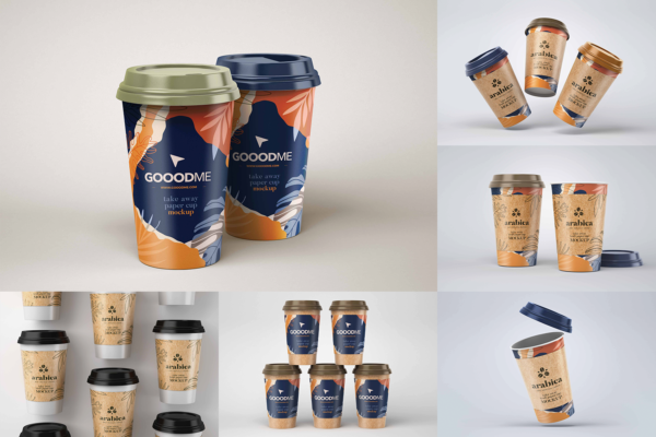 3115 6款一次性纸杯咖啡杯饮料杯PSD样机 Take Away Paper Coffee Cup Mockup Set