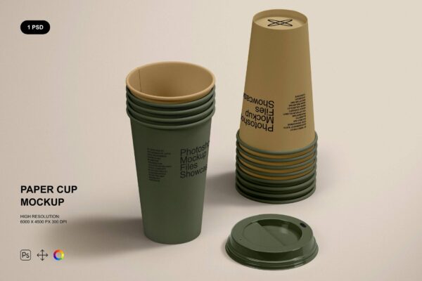 3138 一次性纸杯带盖水杯PSD样机 Paper Cup Mockup