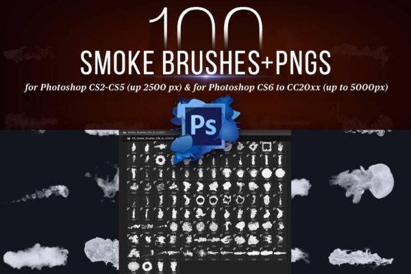 3248 100款高清云朵PNG免抠素材+PS笔刷 100 Photoshop Smoke Brushes + PNGs