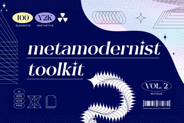 3276 100款潮流复古Y2K酸性艺术抽象几何图形插画图案ai设计素材源文件 Metamodernist Toolkit – Vol. 2