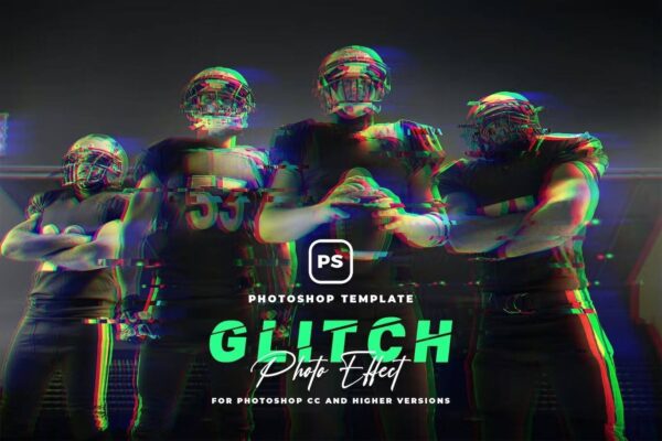 3289 抖音故障风错位图像文字一键生成PS特效样机 Glitch Effect Photoshop