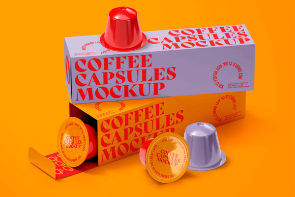 3295 3款一次性咖啡胶囊包装PSD样机 Coffee Capsule Mockup Set