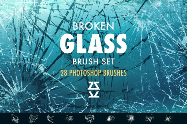 3310 破碎玻璃裂纹特效PS笔刷素材Broken glass Brush Set