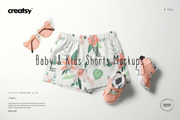 3383 儿童穿搭童装休闲短裤印花图案设计贴图ps样机素材展示效果模板 Baby & Kids Shorts Mockup