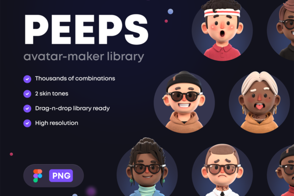 3357 3D卡通风格人物头像个性化定制的插图插画设计素材库 PEEPS 3D Avatar-Maker Library