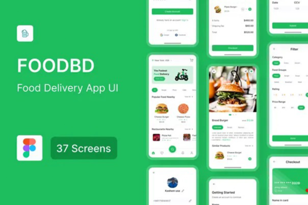 3527 180屏美食外卖在线订餐配送app界面设计ui套件明暗模板 Foodu – Food Delivery App UI Kit