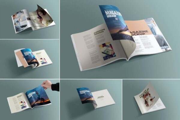 3611 6款方形书籍画册宣传册设计PS样机 Square Magazine Mockups