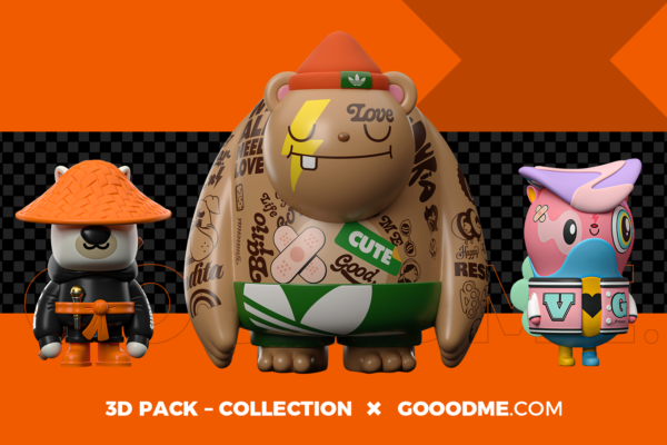 3788 12款趣味3D卡通人物潮玩玩偶摆件IP三维立体PNG插画设计元素3D Pack – Collection 2@GOOODME.COM