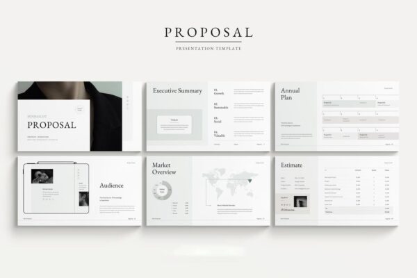 4021 简约时尚高端清新优雅多用途的高品质PPT模板幻灯片演示 Minimal Proposal PowerPoint Presentation Template