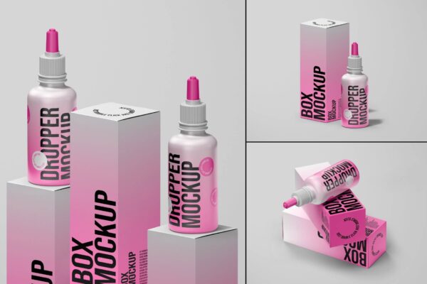 4203 3款质感高级化妆品滴管瓶和包装纸盒样机套装Dropper Bottle and Box Mockup Set@GOOODME.COM