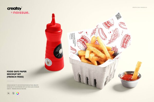 4263 炸薯条食品安全包装纸设计展示样机PSD模板素材 Food Safe Paper Mockup French Fries@GOOODME.COM