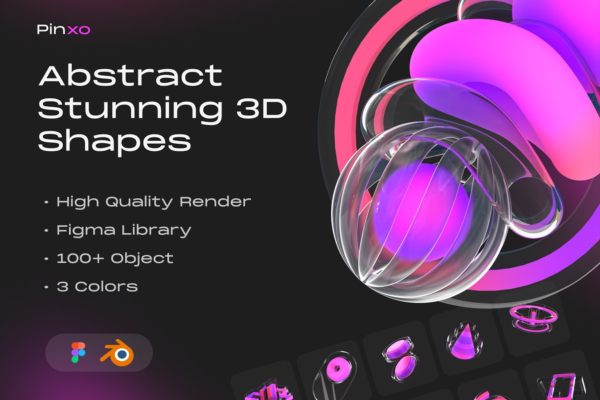 4272 未来科幻水晶玻璃半UI透明赛博朋克抽象3D立体几何PNG免抠图片素材Pinxo – Abstract Stunning 3D Shapes for your Next Projec@GOOODME.COM
