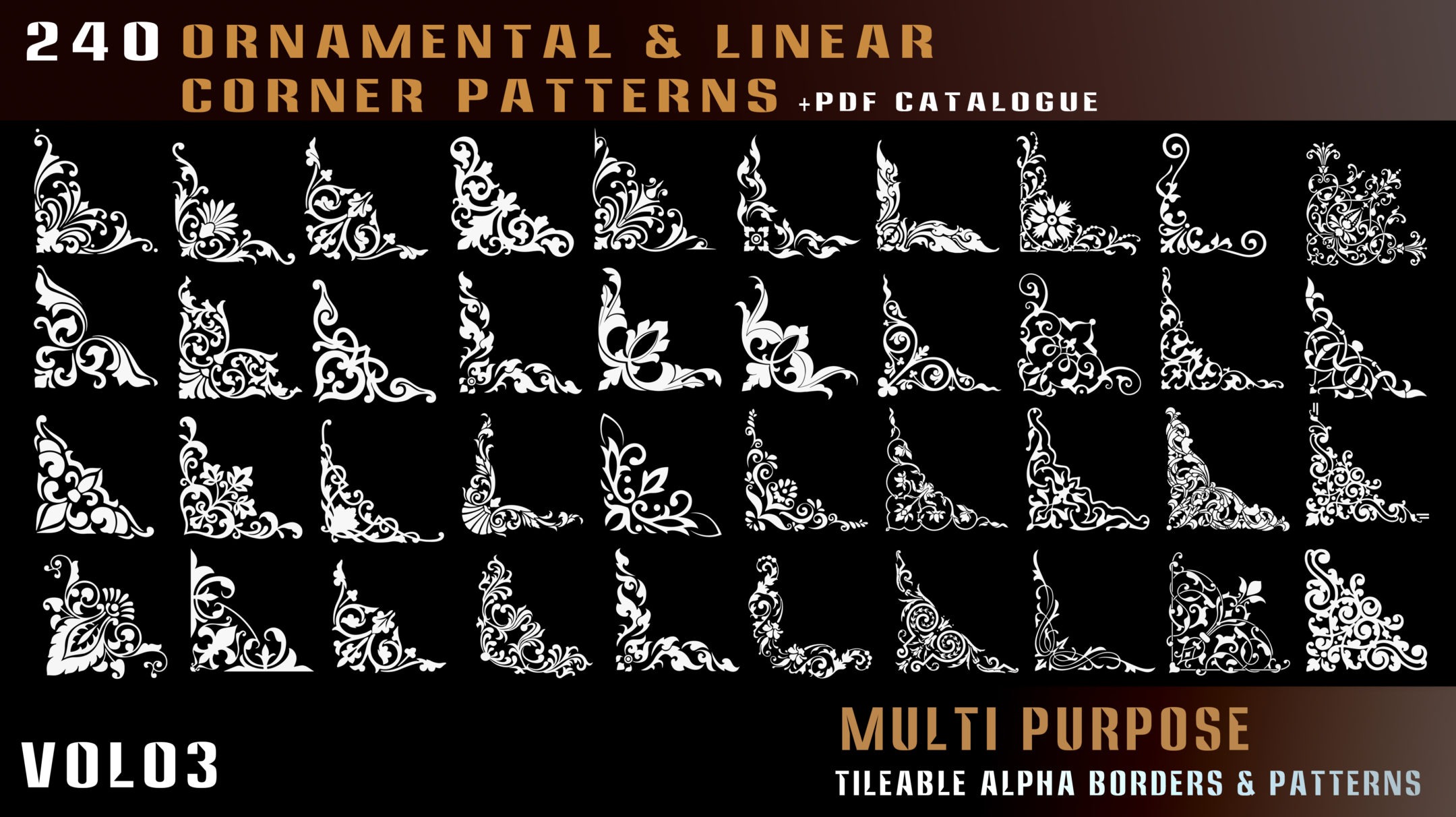 4432 240组建筑线性转角装饰性图案4k高清Alpha贴图合集 240 ornamental and linear corner patterns alpha-vol 03