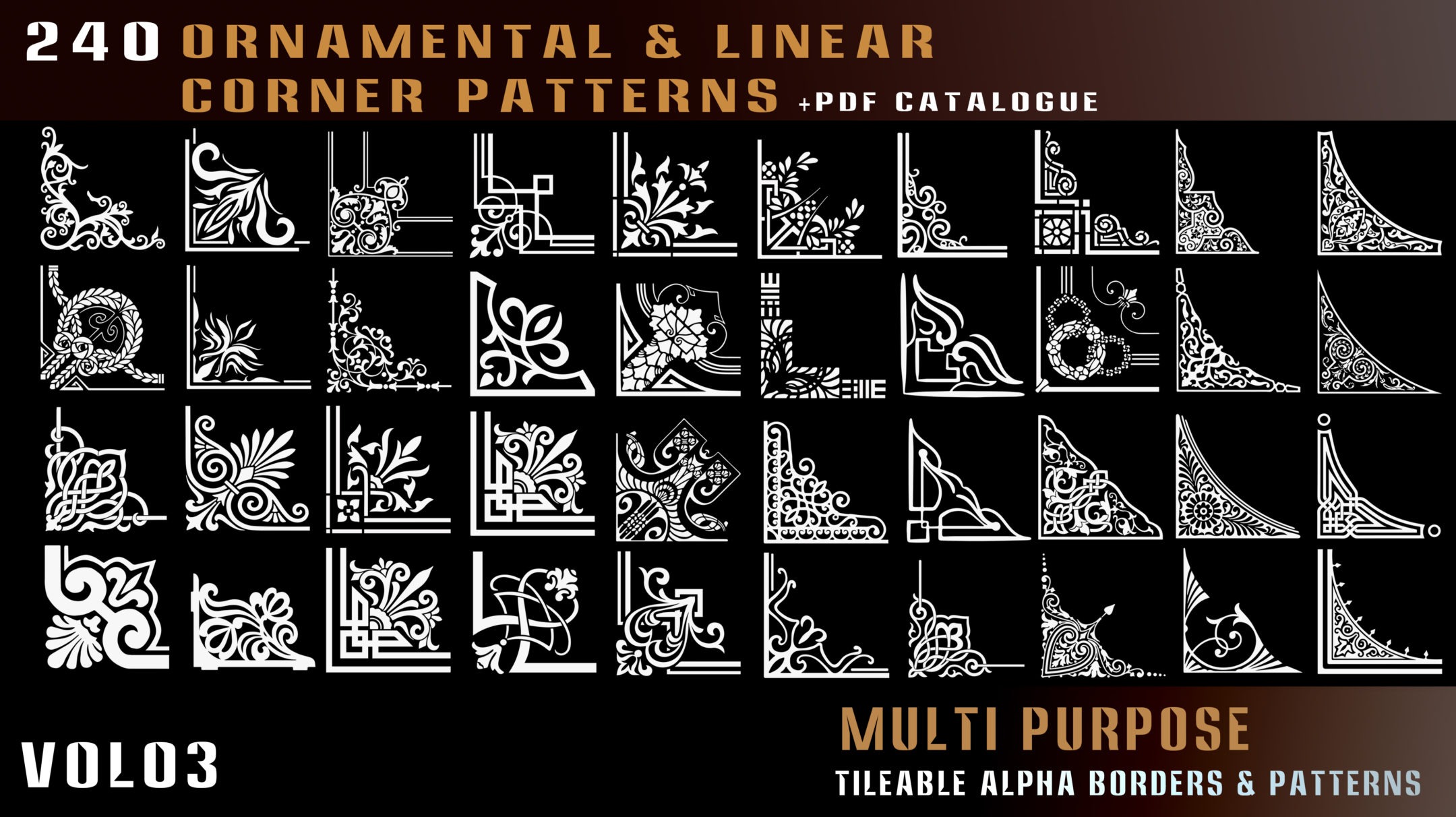 4432 240组建筑线性转角装饰性图案4k高清Alpha贴图合集 240 ornamental and linear corner patterns alpha-vol 03