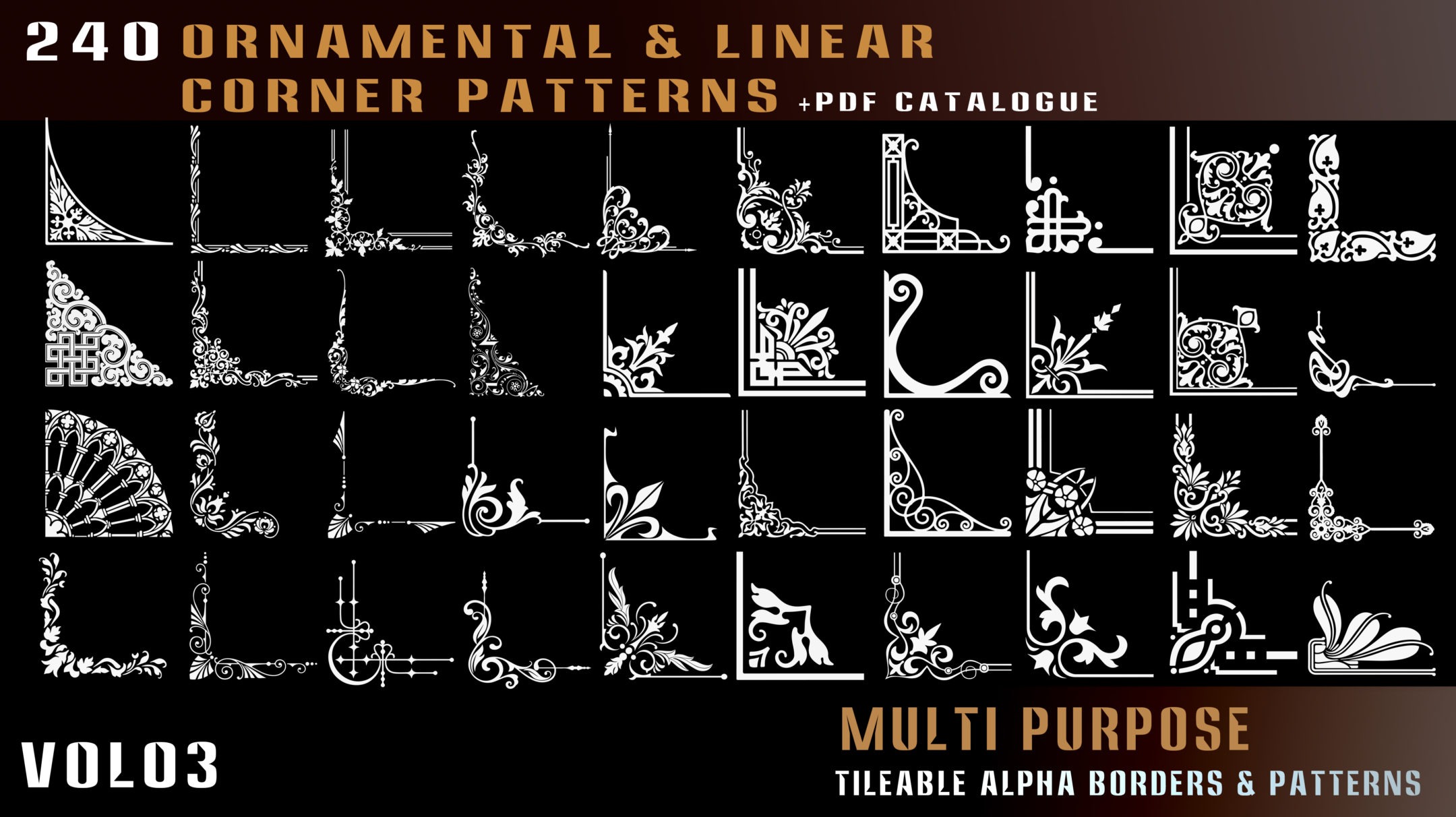 4432 240组建筑线性转角装饰性图案4k高清Alpha贴图合集 240 ornamental and linear corner patterns alpha-vol 03