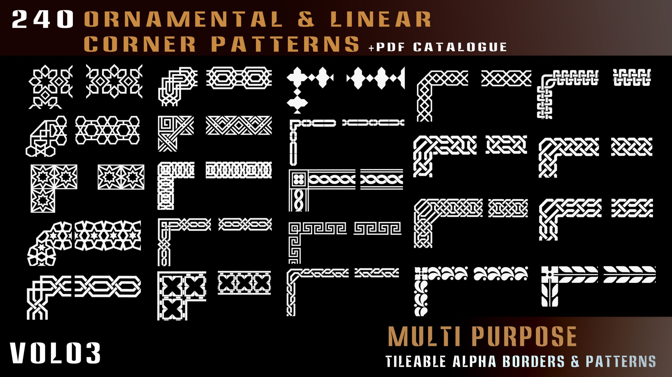 4432 240组建筑线性转角装饰性图案4k高清Alpha贴图合集 240 ornamental and linear corner patterns alpha-vol 03