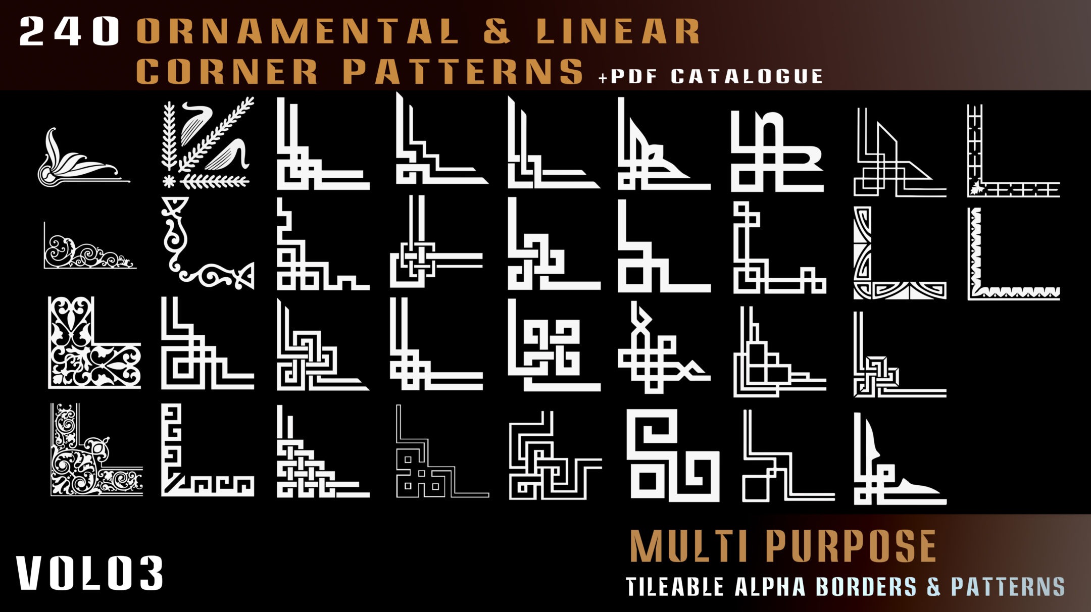 4432 240组建筑线性转角装饰性图案4k高清Alpha贴图合集 240 ornamental and linear corner patterns alpha-vol 03