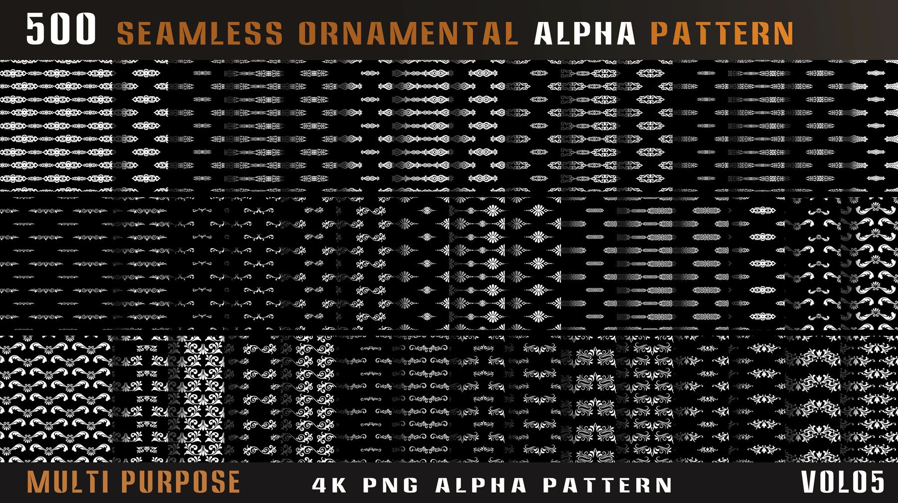 4435 500组刀剑相关边框图案4k高清装饰花纹Alpha贴图合集 500 seamless ornamental alpha pattern-Vol05