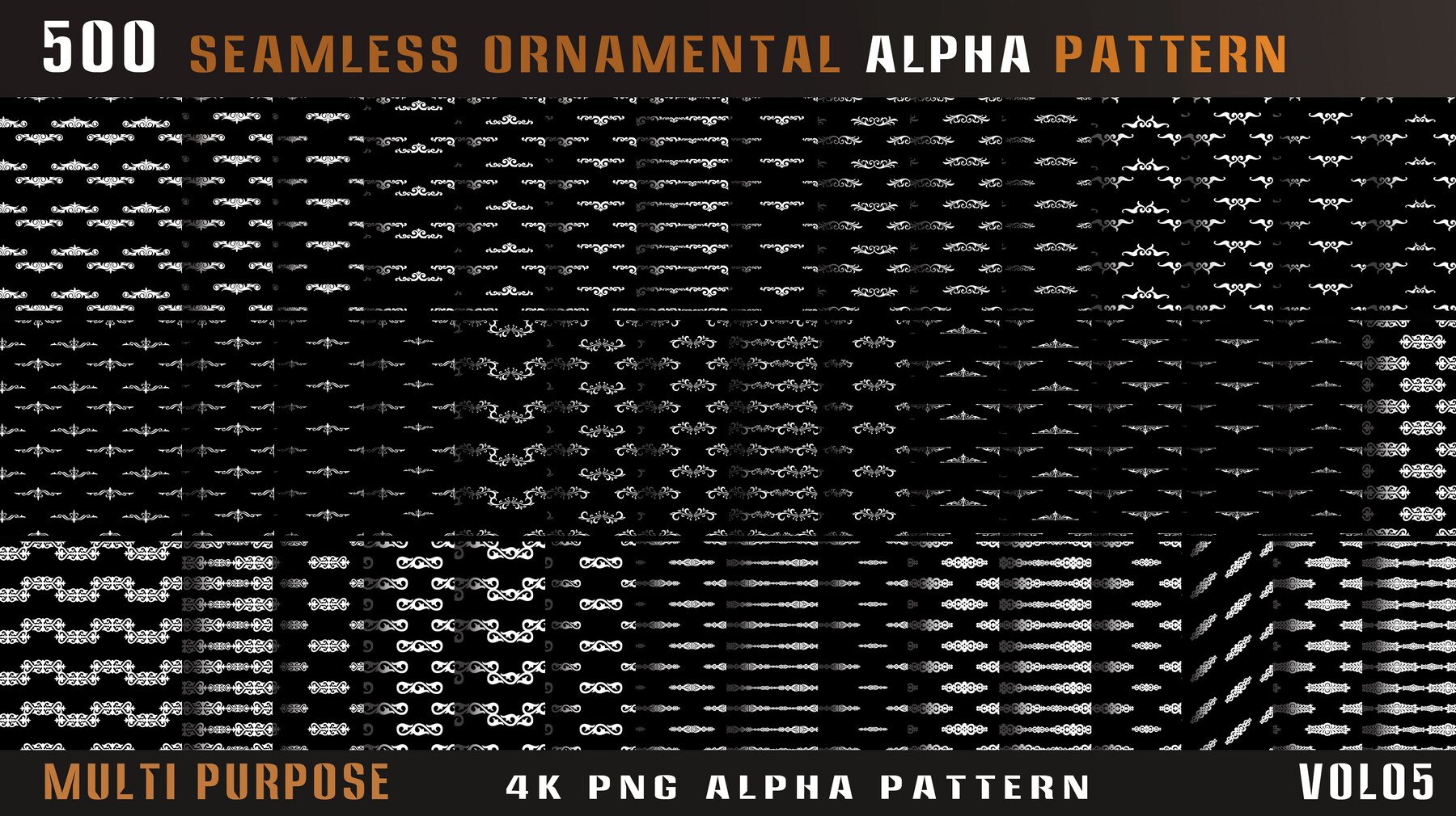 4435 500组刀剑相关边框图案4k高清装饰花纹Alpha贴图合集 500 seamless ornamental alpha pattern-Vol05