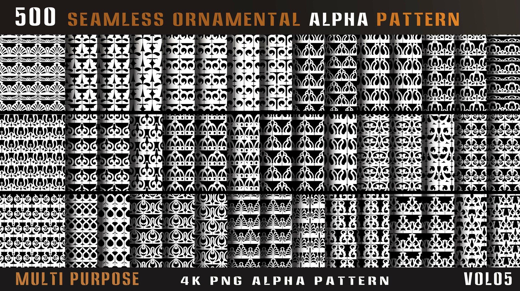 4435 500组刀剑相关边框图案4k高清装饰花纹Alpha贴图合集 500 seamless ornamental alpha pattern-Vol05