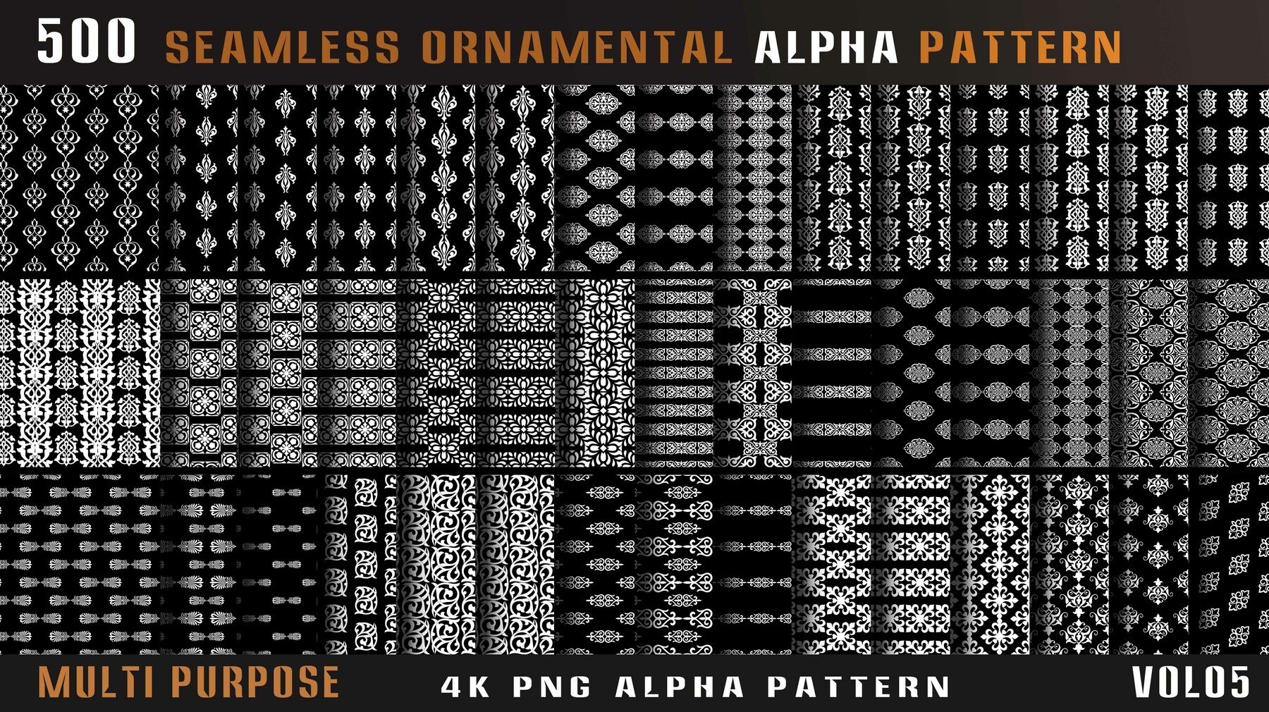 4435 500组刀剑相关边框图案4k高清装饰花纹Alpha贴图合集 500 seamless ornamental alpha pattern-Vol05