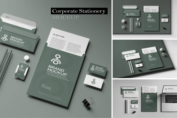 4517 5款品牌办公文具卡片VI设计PS样机合集 Minimal Corporate Stationery Mockup@GOOODME.COM