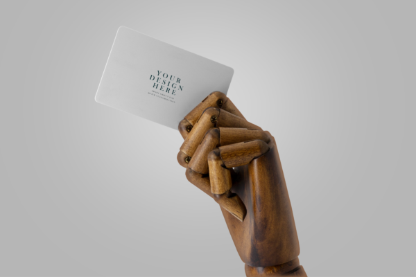 4525 木质机械手持名片卡片PS样机 Wooden Hand Holding Business Card Mockup Set@GOOODME.COM