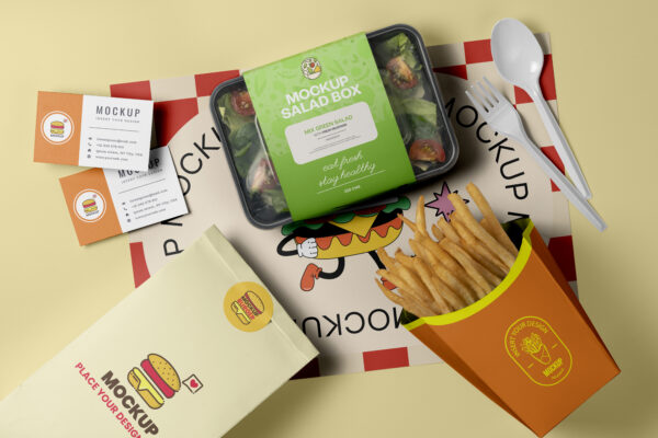 4532 薯条沙拉快餐打包包装袋设计PS样机 Box mock-up design for fast food@GOOODME.COM