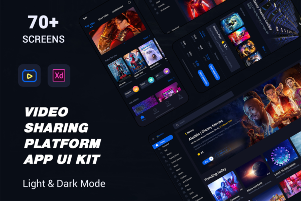 4570 移动影院手机app界面设计影视分享平台ui设计XD素材 video sharing platform APP ui kit@GOOODME.COM