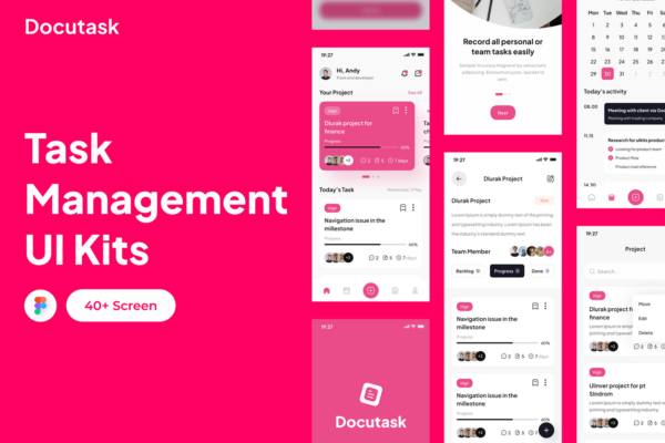 4579 现代简约任务管理APP设计UI界面设计Fig模板 Docutask – Task Manager App UI Kits@GOOODME.COM