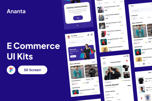 4582 时尚购物在线商城APP设计UI套件FIG模板 Ananta – E Commerce App UI Kits@GOOODME.COM
