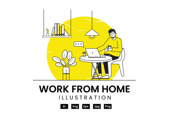 4584 居家办公商业插图AI矢量源文件 Man Work from home illustration@GOOODME.COM