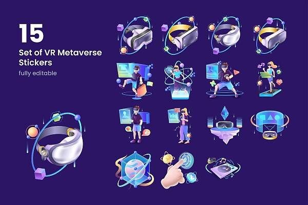 4610 未来科技虚拟现实元宇宙主题朋克风的矢量插图插画PNG图标设计素材 Metaverse Sticker@GOOODME.COM