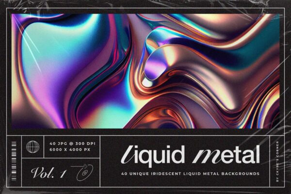 4618 40款高清3D液态金属镀铬流体抽象艺术背景壁纸设计Liquid Metal Iridescent Pack@GOOODME.COM