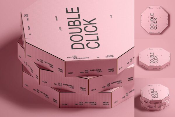 4780 3款极简多边形披萨盒纸盒包装盒外卖盒PSD样机Pizza Box Mockup@GOOODME.COM