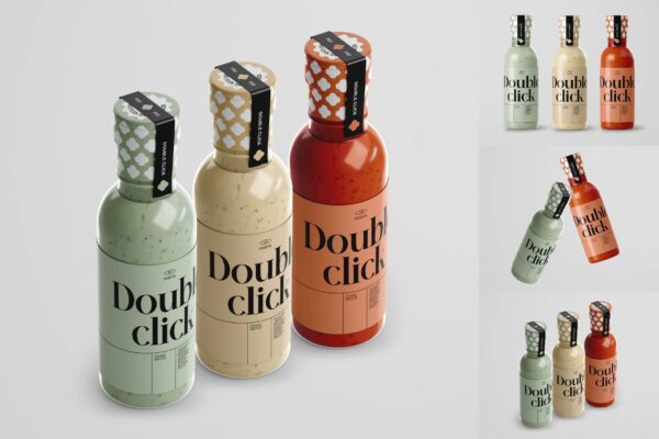 4789 3款质感沙拉酱调味酱玻璃瓶包装样机Sauce Bottle Mockup Set@GOOODME.COM