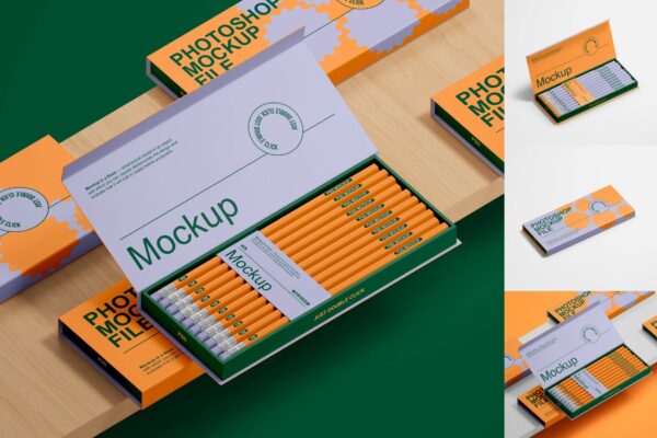 4797 4款质感铅笔彩笔纸盒包装盒设计展示样机组合Pencil Packaging Mockup Set@GOOODME.COM