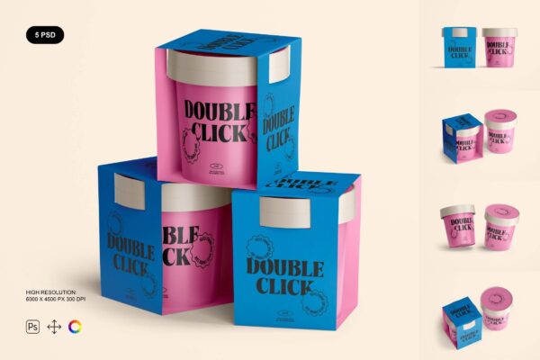 4799 5款冰淇淋雪糕碗装方便食品包装设计PS样机 Ice Cream Packaging Mockup Set@GOOODME.COM