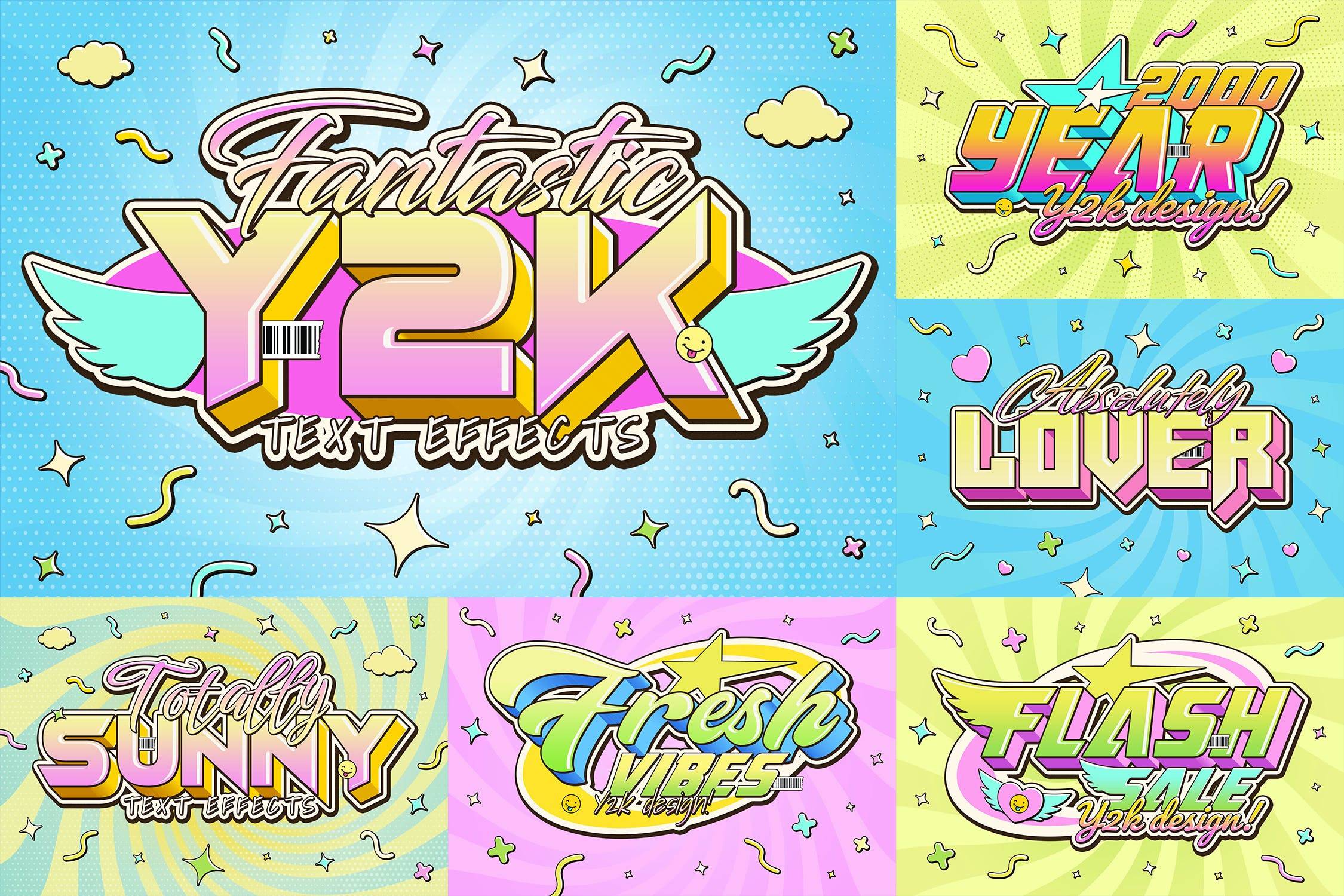 4897 6款潮流复古Y2K未来主义卡通POP立体字体设计ps样机特效生成模板 Y2k Text Effects@GOOODME.COM ...