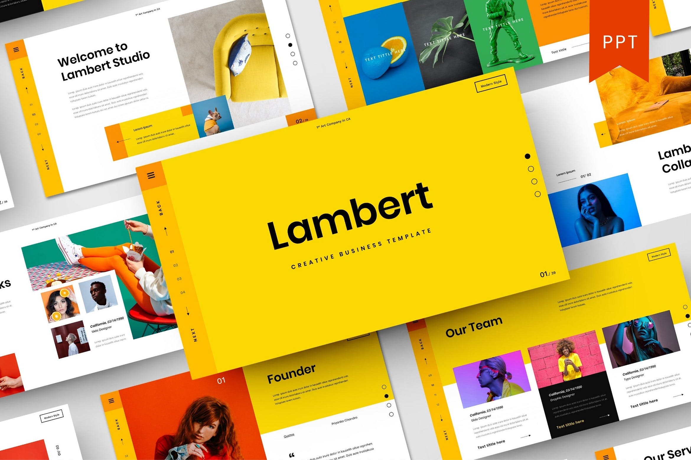 1038 创意明亮配色的商业主题演讲keynote模板Lambert – Creative Business Keynote Template