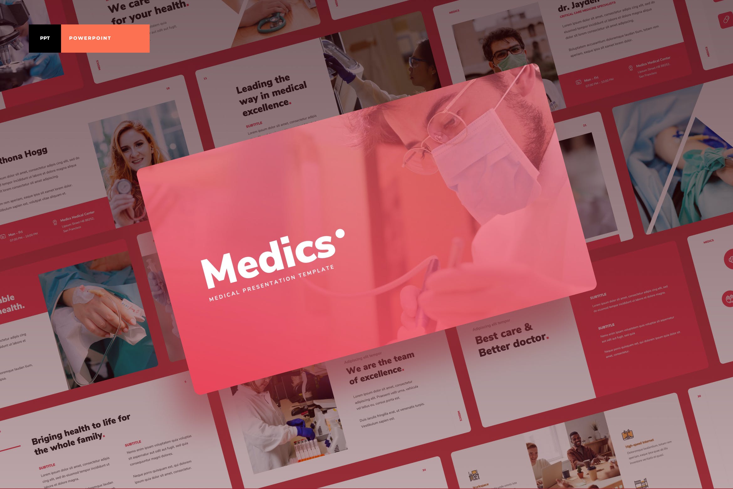 1044 红白配色的医疗主题PowerPoint&keynote模板 Medics MedicalPresentation