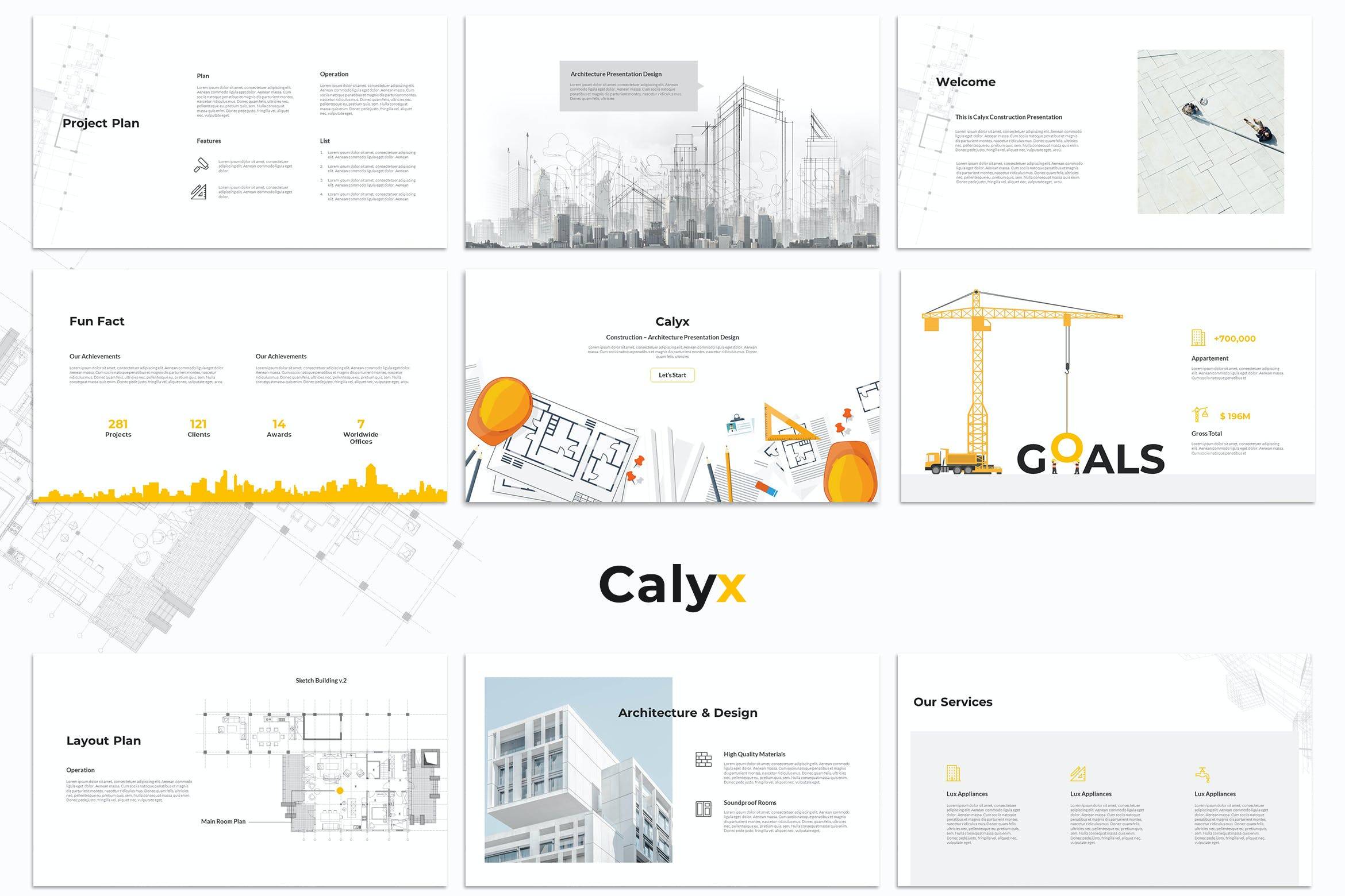 2941 建筑设计项目作品集主题演示keynote模版Calyx Construction Keynote Template